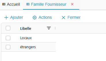 Liste des familles de fournisseurs