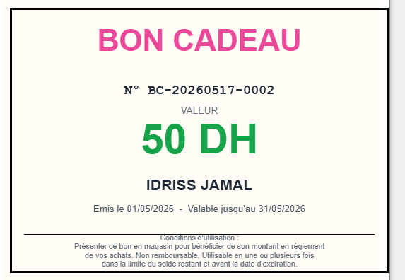 Bon cadeau imprimé
