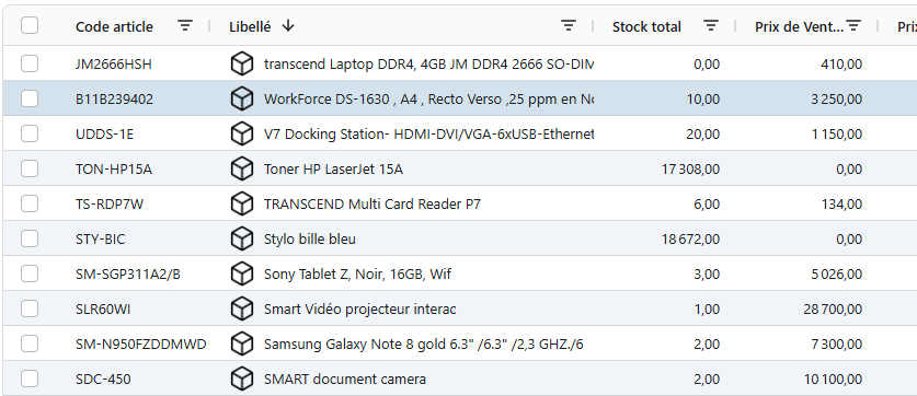 Selection d'une ligne
