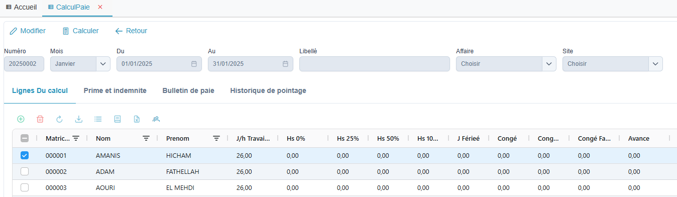 Fiche calcul de paie