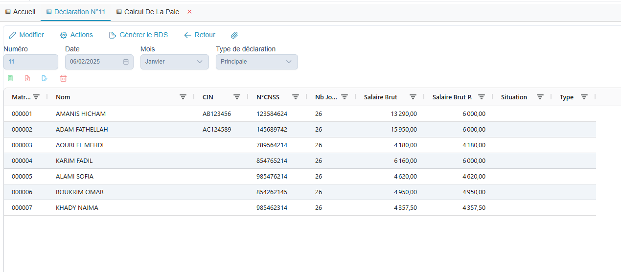 Fiche déclaration CNSS