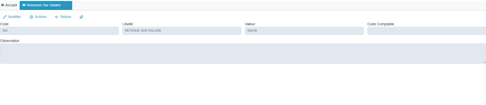 Fiche retenue sur salaire