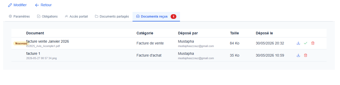 Documents reçus