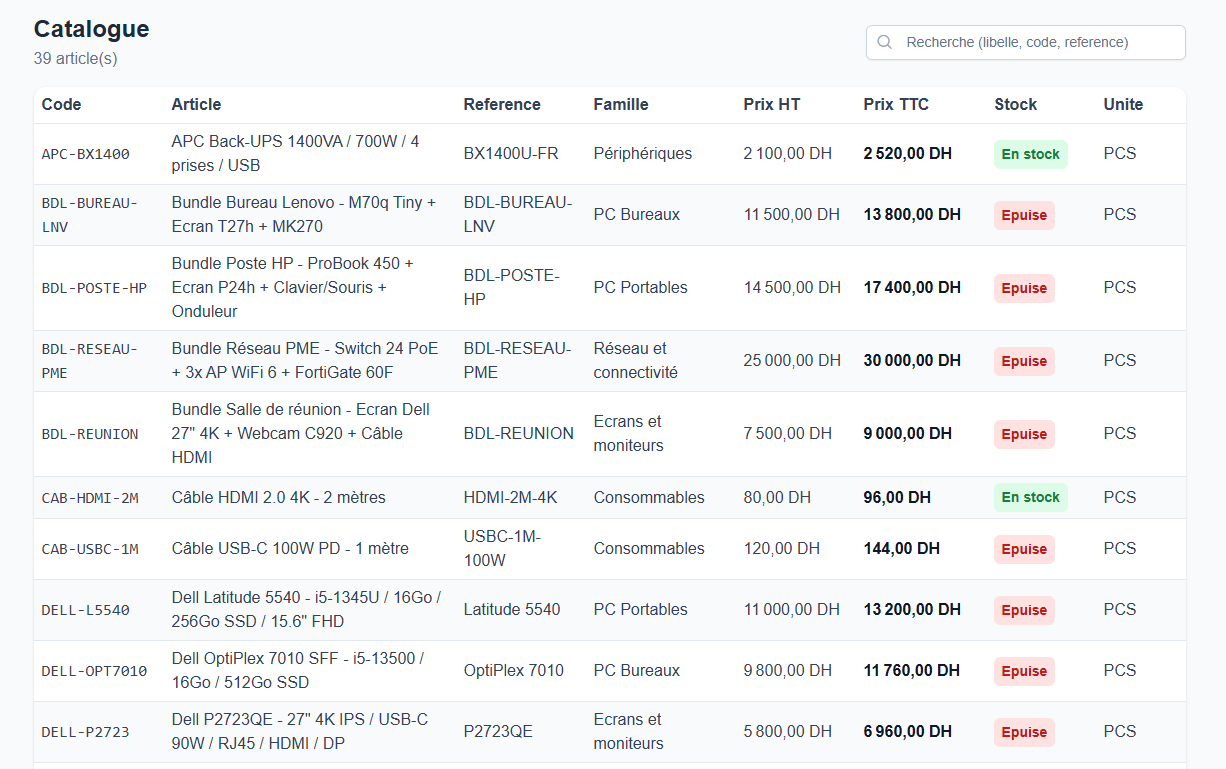 Catalogue portail client