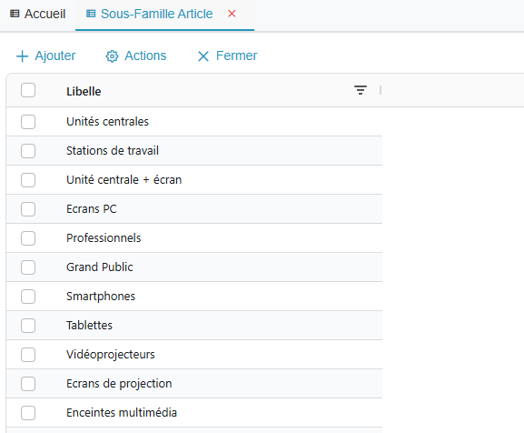 Liste des sous-familles