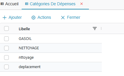 Liste des categories de depenses
