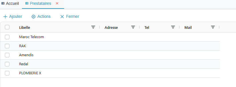 Liste des prestataires