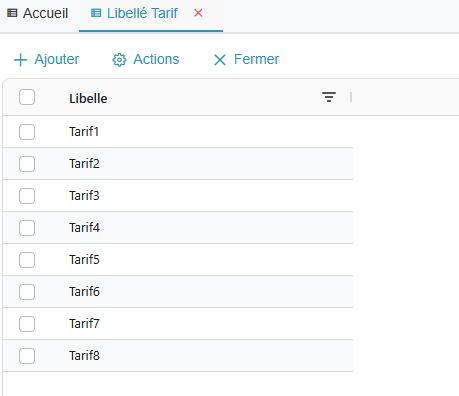 Liste des categories tarifaires