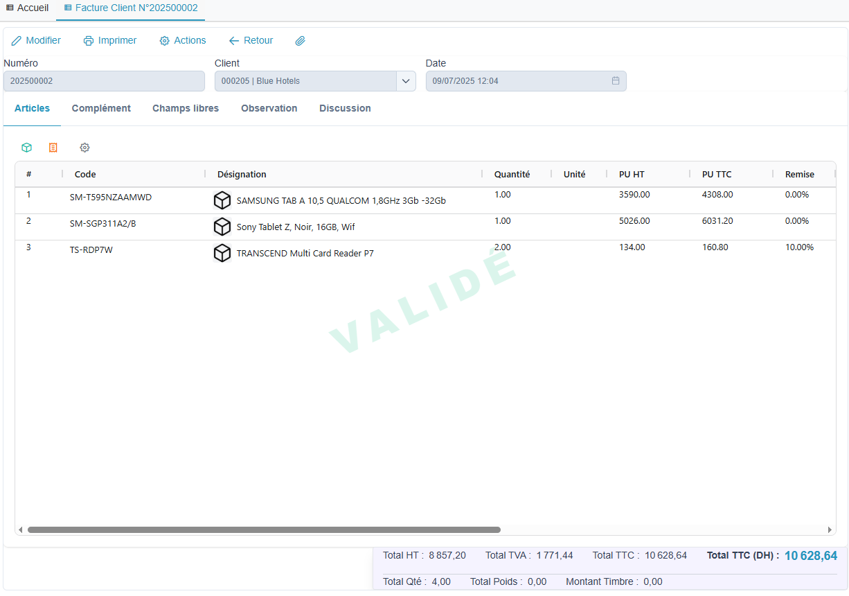 Fiche facture client