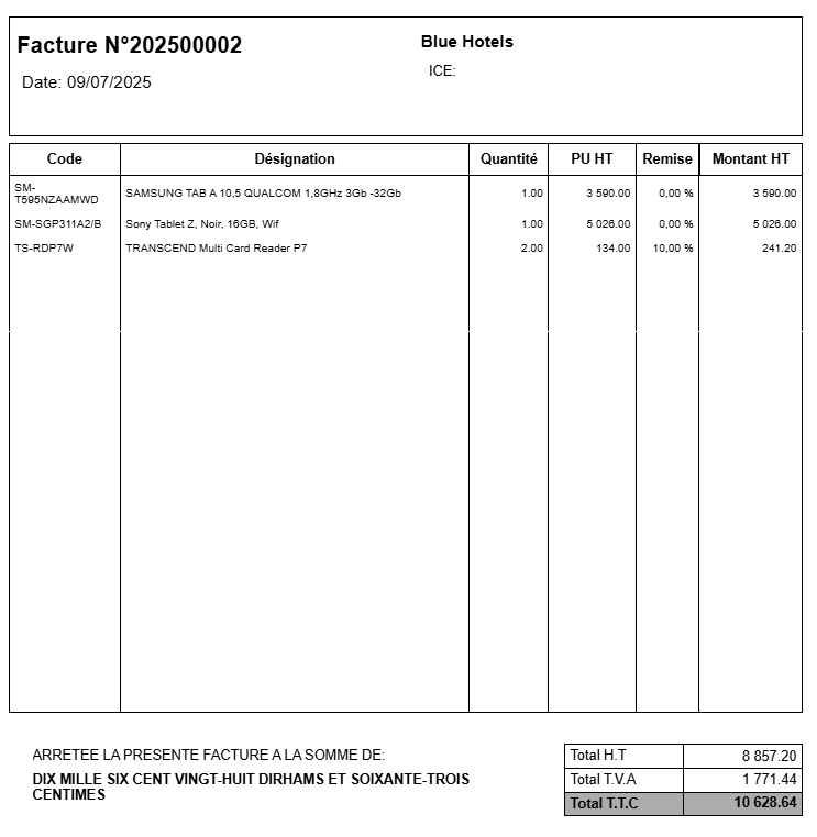 Apercu impression facture