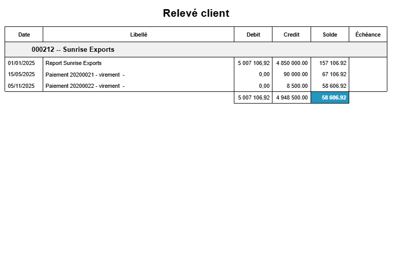Apercu impression releve client