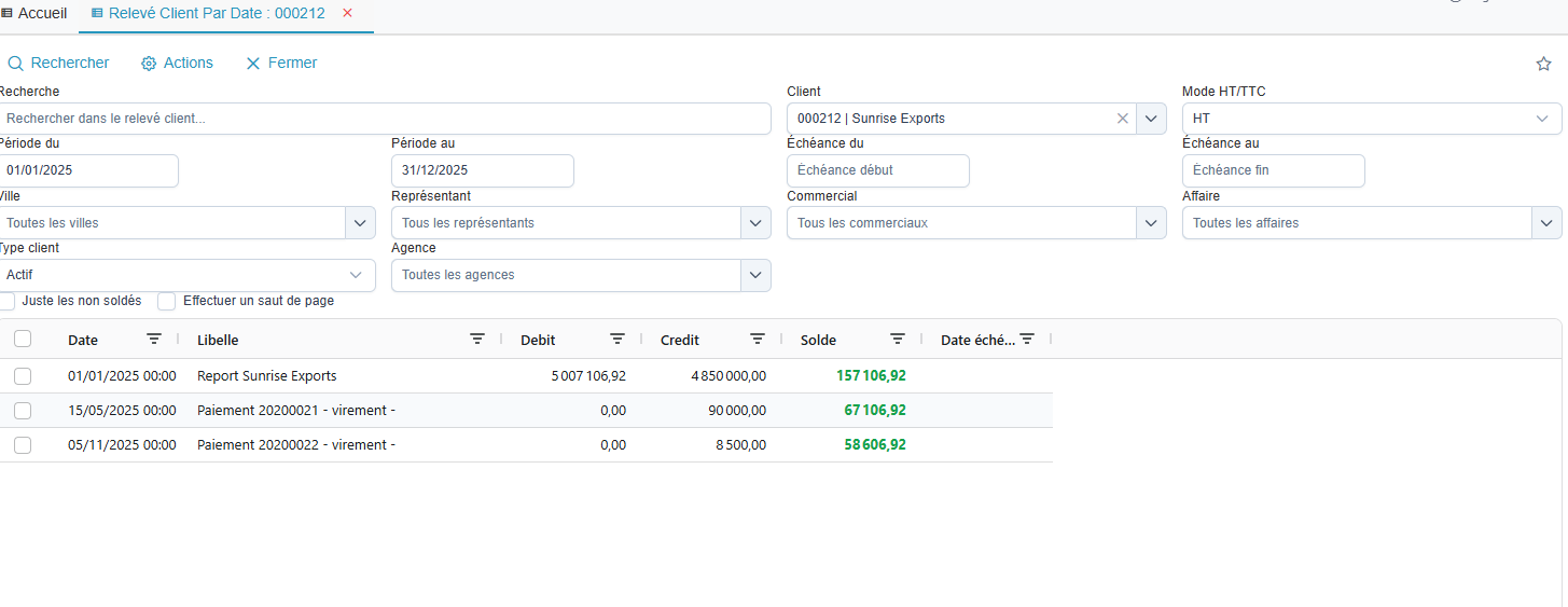 Releve client par date